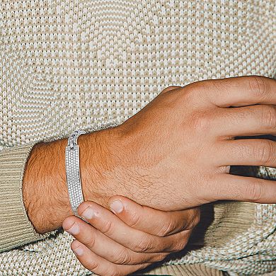 Classic Treasures Men's Sterling Silver Pave Cubic Zirconia ID Link Bracelet