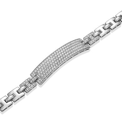 Classic Treasures Men's Sterling Silver Pave Cubic Zirconia ID Link Bracelet