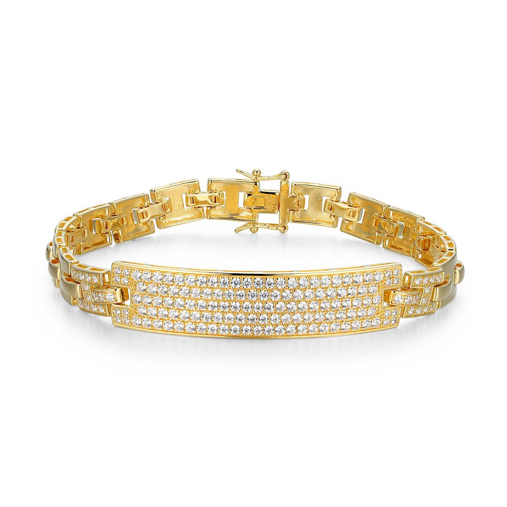 Classic Treasures Men's 18k Gold Over Silver Cubic Zirconia ID