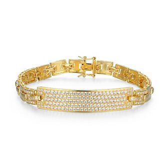 Classic Treasures Men's 18k Gold Over Silver Cubic Zirconia ID Link Bracelet