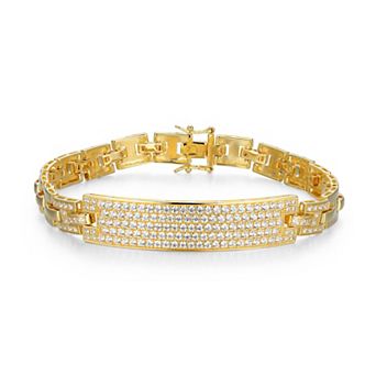 Classic Treasures Men's 18k Gold Over Silver Cubic Zirconia ID Link Bracelet