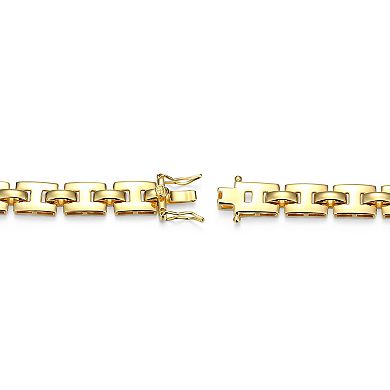 Classic Treasures Men's 18k Gold Over Silver Cubic Zirconia ID Link Bracelet