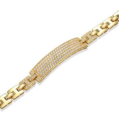 Classic Treasures Men's 18k Gold Over Silver Cubic Zirconia ID Link Bracelet