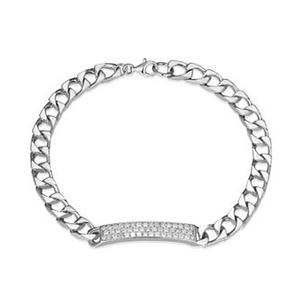 Classic Treasures Men's Sterling Silver Pave Cubic Zirconia Curb ID Bracelet