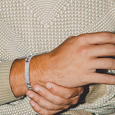 Classic Treasures Men's Sterling Silver Pave Cubic Zirconia Curb ID Bracelet