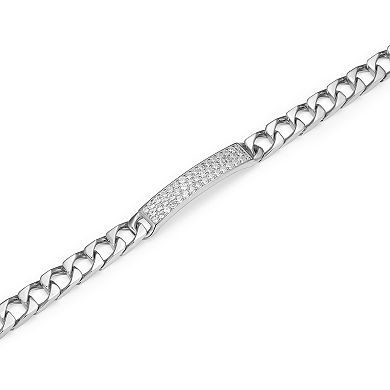 Classic Treasures Men's Sterling Silver Pave Cubic Zirconia Curb ID Bracelet