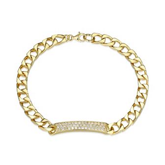 Classic Treasures Men's 18k Gold Over Silver Cubic Zirconia ID Link Bracelet
