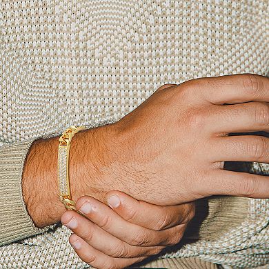 Classic Treasures Men's 18k Gold Over Silver Cubic Zirconia ID Link Bracelet