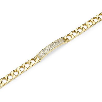 Classic Treasures Men's 18k Gold Over Silver Cubic Zirconia ID Link Bracelet