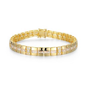 Classic Treasures Men's 18k Gold Over Silver Cubic Zirconia Bracelet