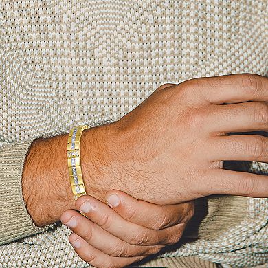 Classic Treasures Men's 18k Gold Over Silver Cubic Zirconia Bracelet