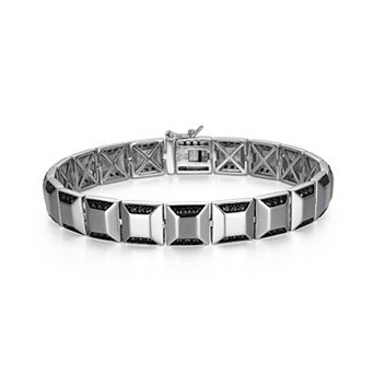 Classic Treasures Men's Gunmetal Sterling Silver Cubic Zirconia Bracelet