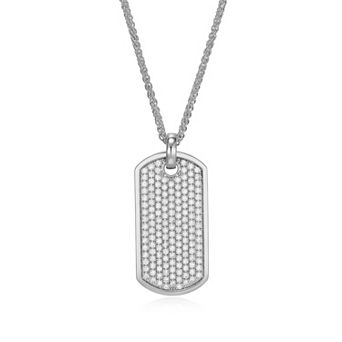 Classic Treasures Men's Sterling Silver Pave Cubic Zirconia Dog Tag Pendant Necklace