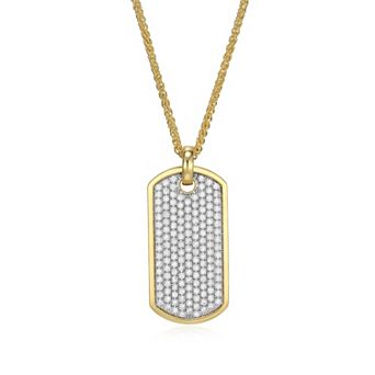 Classic Treasures Men's 18k Gold Over Silver Pavé Cubic Zirconia Dog Tag Pendant Necklace