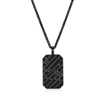 Classic Treasures Men's Gunmetal Sterling Silver Black Cubic Zirconia Dog Tag Pendant Necklace