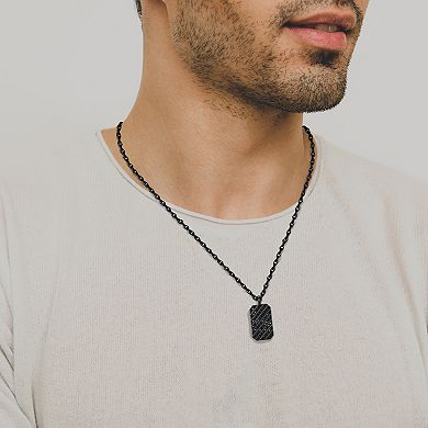 Men's Gunmetal Sterling Silver Black Cubic Zirconia Dog Tag Pendant Necklace