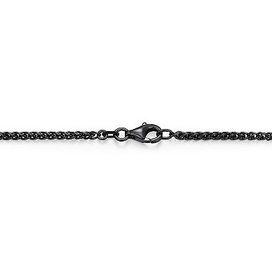 Men's Gunmetal Sterling Silver Black Cubic Zirconia Dog Tag Pendant Necklace