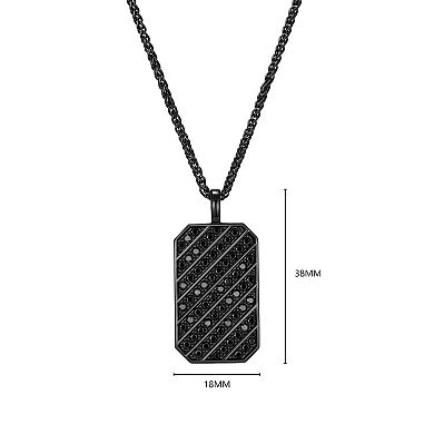 Men's Gunmetal Sterling Silver Black Cubic Zirconia Dog Tag Pendant Necklace