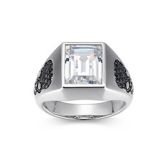Classic Treasures Men's Gunmetal Sterling Silver Pavé Black Cubic Zirconia Ring