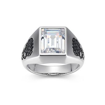 Classic Treasures Men's Gunmetal Sterling Silver Pavé Black Cubic Zirconia Ring