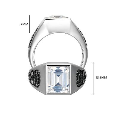 Classic Treasures Men's Gunmetal Sterling Silver Pavé Black Cubic Zirconia Ring
