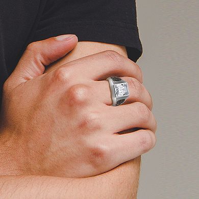 Classic Treasures Men's Gunmetal Sterling Silver Pavé Black Cubic Zirconia Ring