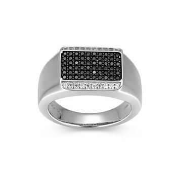 Classic Treasures Men's Gunmetal Sterling Silver Black & White Cubic Zirconia Ring