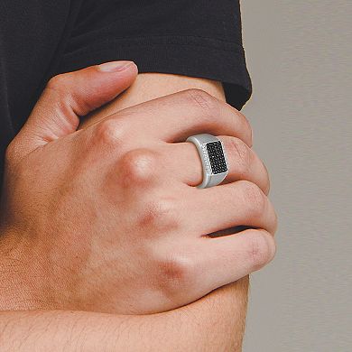 Classic Treasures Men's Gunmetal Sterling Silver Black & White Cubic Zirconia Ring