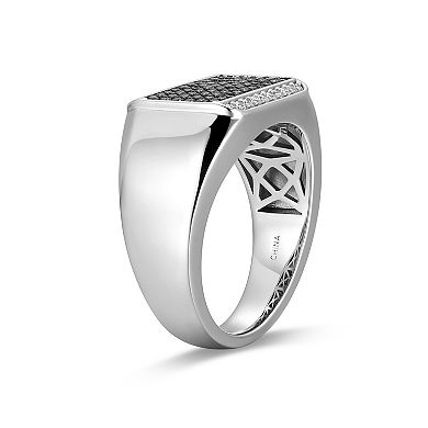 Classic Treasures Men's Gunmetal Sterling Silver Black & White Cubic Zirconia Ring