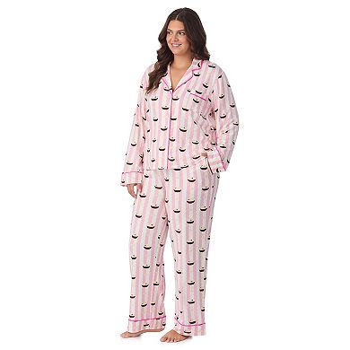 Plus Size Beauty Sleep Social Valentina Long Sleeve Notch Pajama Top & Pajama Pants Set