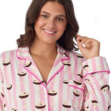 Plus Size Beauty Sleep Social Valentina Long Sleeve Notch Pajama Top & Pajama Pants Set