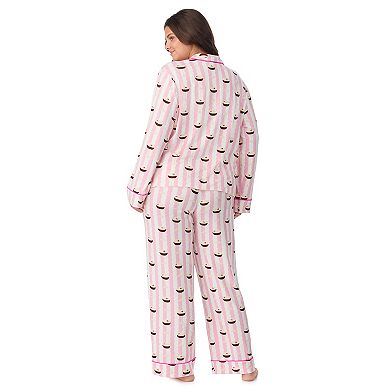 Plus Size Beauty Sleep Social Valentina Long Sleeve Notch Pajama Top & Pajama Pants Set