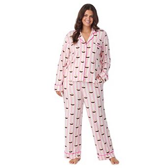 Plus Size Beauty Sleep Social Valentina Long Sleeve Notch Pajama Top & Pajama Pants Set