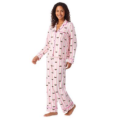 Women's Beauty Sleep Social Valentina Long Sleeve Notch Pajama Top & Pajama Pants Set
