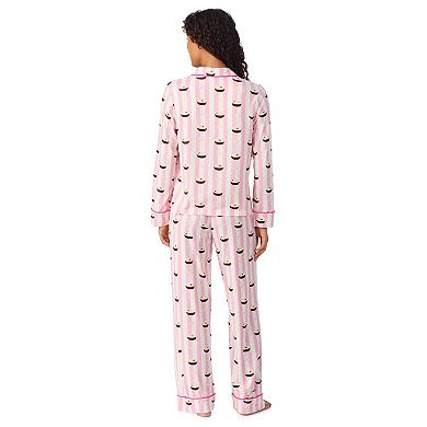 Women's Beauty Sleep Social Valentina Long Sleeve Notch Pajama Top & Pajama Pants Set