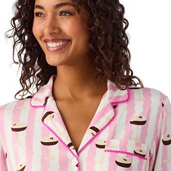 Women's Beauty Sleep Social Valentina Long Sleeve Notch Pajama Top & Pajama Pants Set