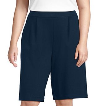 Plus Size Lands' End High Rise 12 in Pleated Bermuda Shorts