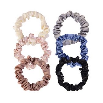 Emberly Satin Fabric Thin Scrunchie 6 pk