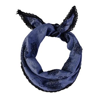 Emberly Denim Fabric Headwrap with Lace Trim