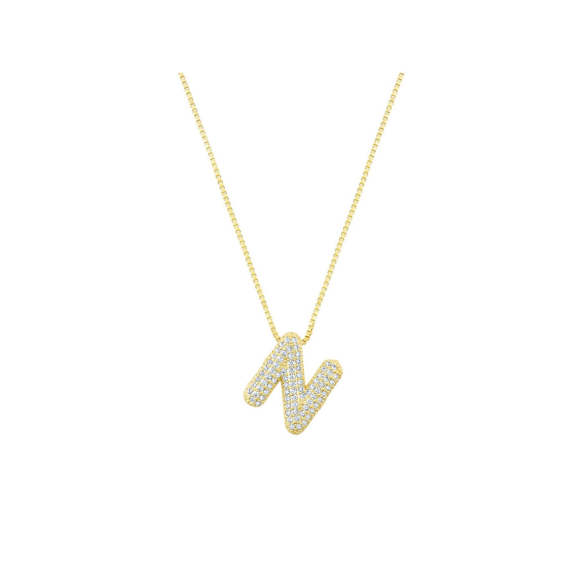 Adornia 14k Gold Plated Pave Bubble Letter Necklace, Womens, Size: 18