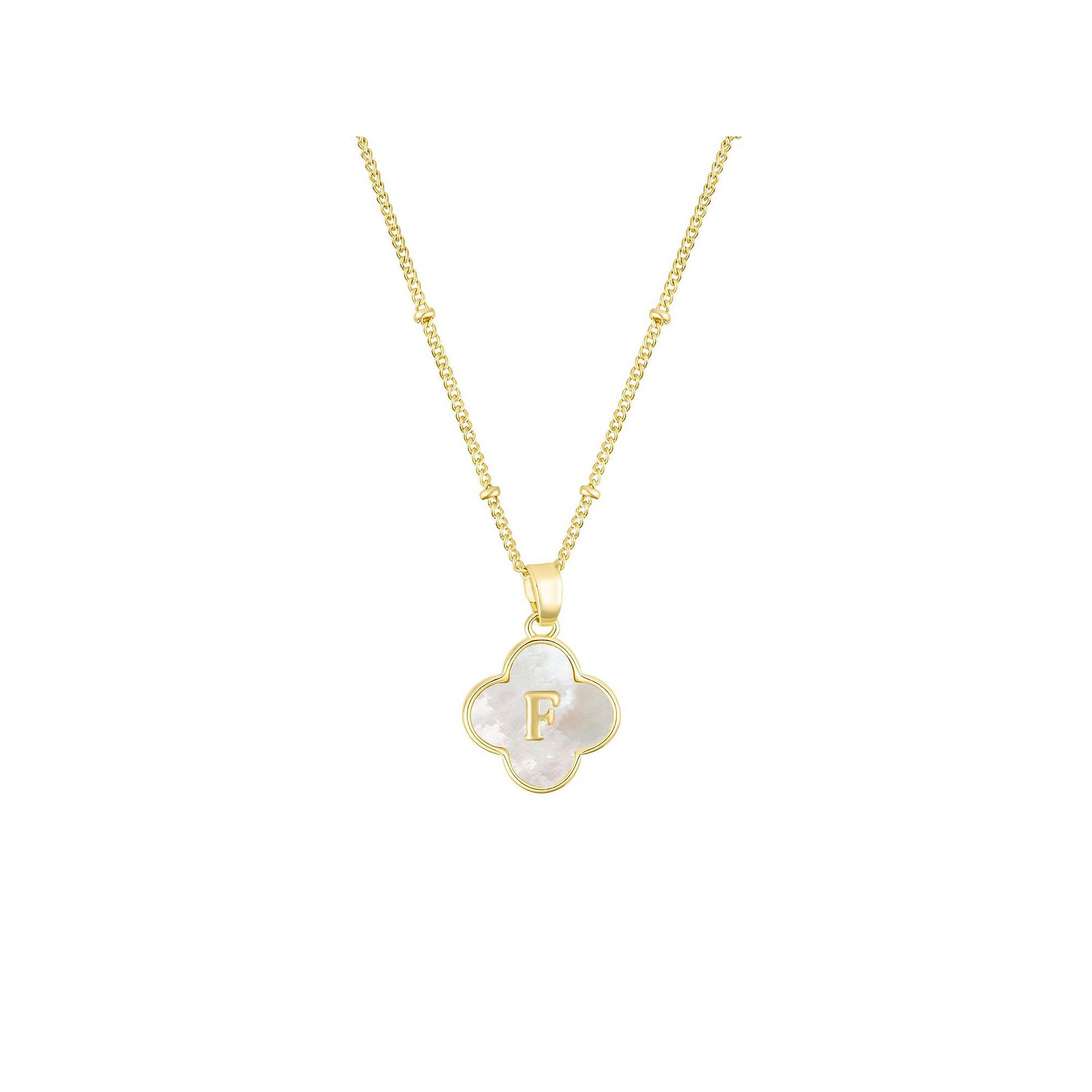 Adornia 14k Gold Plated Mother-of-Pearl Initial Clover Necklace, Womens, 