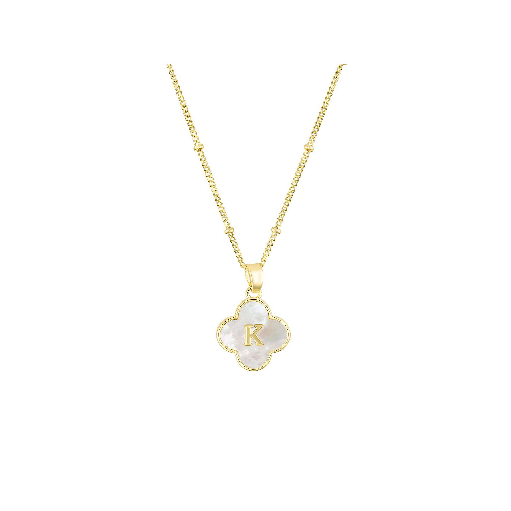 Adornia 14k Gold Plated Mother-of-Pearl Initial Clover Necklace, Womens, 