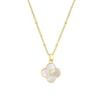 Adornia 14k Gold Plated Mother-of-Pearl Initial Clover Necklace
