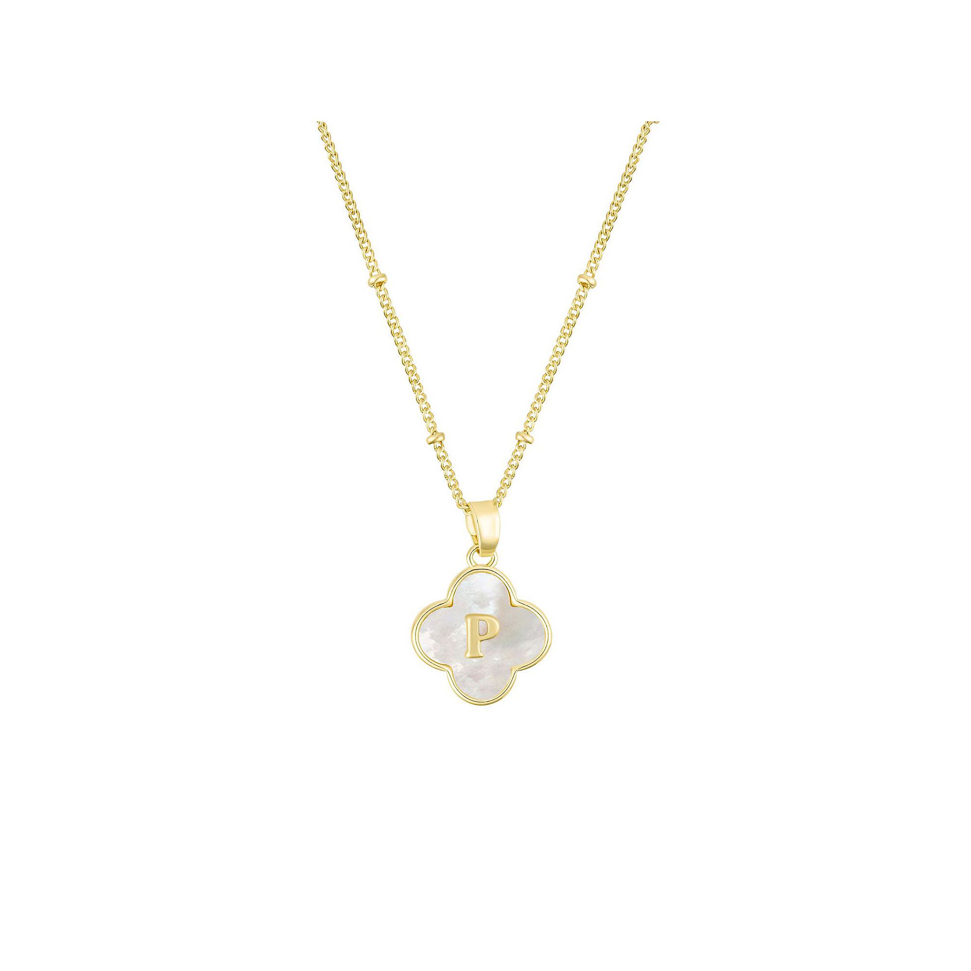 Adornia 14k Gold Plated Mother-of-Pearl Initial Clover Necklace, Womens, 