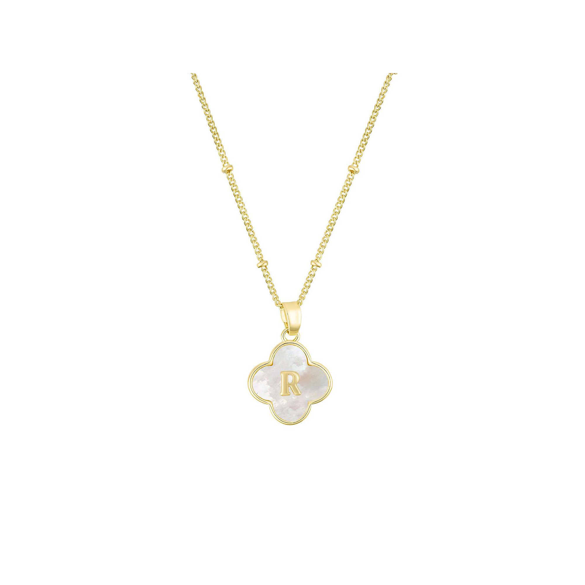 Adornia 14k Gold Plated Mother-of-Pearl Initial Clover Necklace, Womens, 