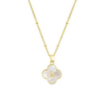 Adornia 14k Gold Plated Mother-of-Pearl Initial Clover Necklace