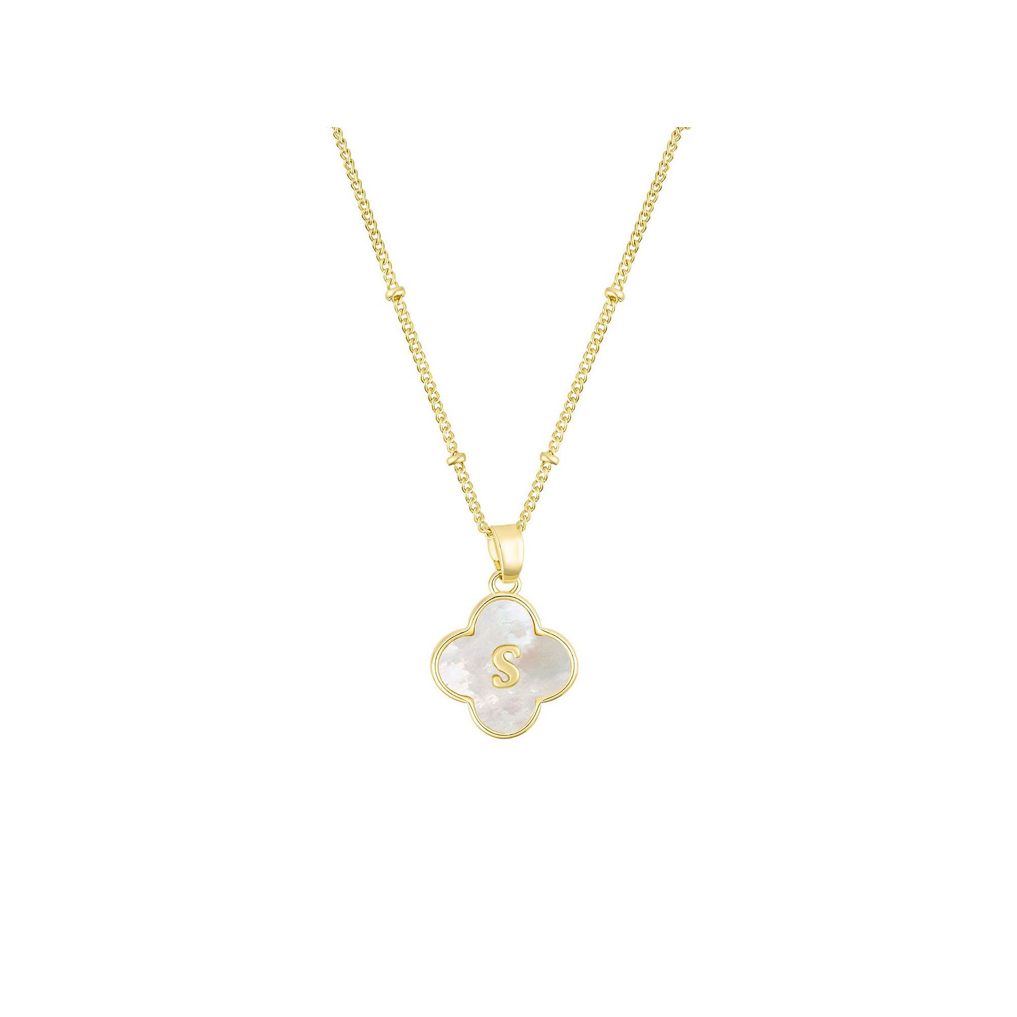 Adornia 14k Gold Plated Mother-of-Pearl Initial Clover Necklace, Womens, 