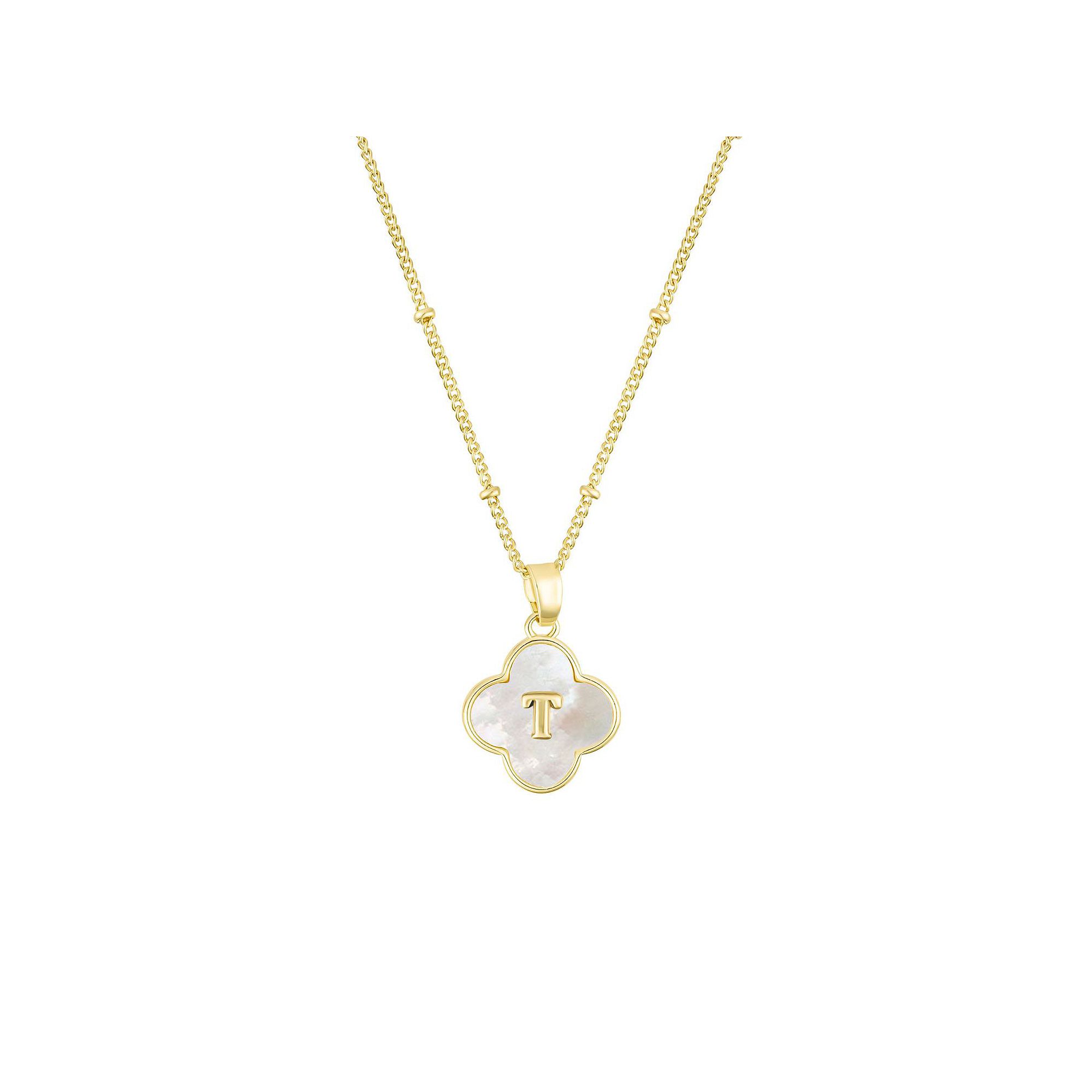 Adornia 14k Gold Plated Mother-of-Pearl Initial Clover Necklace, Womens, 