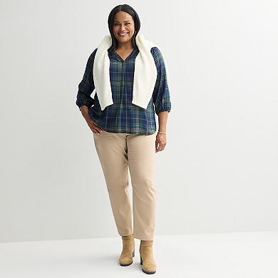 Plus Size Croft & Barrow® Split Neck Drapey Blouse