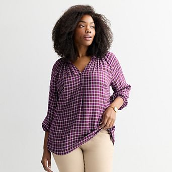 Plus Size Croft & Barrow® Split Neck Drapey Blouse